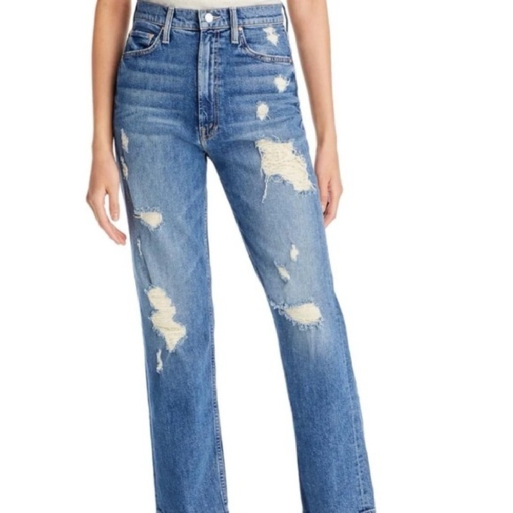 MOTHER Blue Distressed Ankle Jeans